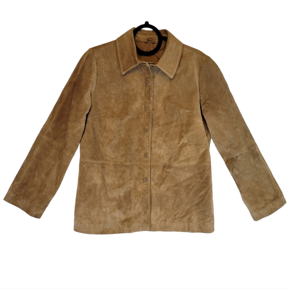 Massini Long Sleeve Brown Camel Suede Leather Button Down Jacket Size Large